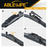 ABLEWIPE 22" + 17" Windshield Wiper Blades, replacement for J U Style Window Wiper, Universal Fit Car Front Windscreen, Set of 2